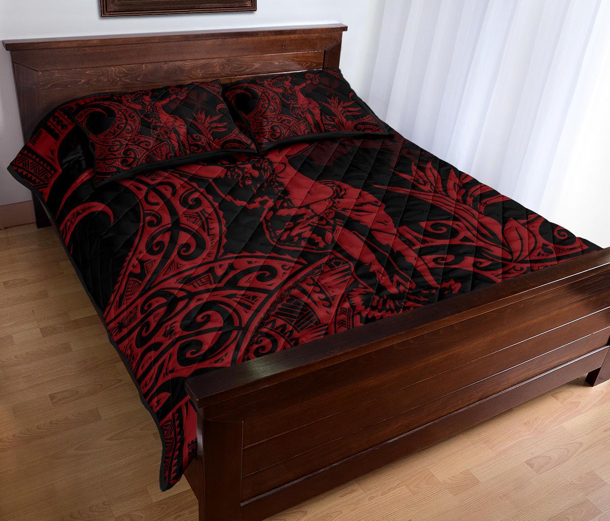 Hawaii Polynesian Quilt Bed Set - Hula Girl Red - Polynesian Pride