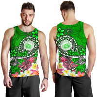 Hawaii Polynesian Men's Tank Top - Hawaii Seal With Turtle Plumeria (Green) Green - Polynesian Pride