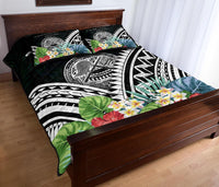 American Samoa Quilt Bed Set - American Samoa Coat of Arms & Polynesian Tropical Flowers White - Polynesian Pride