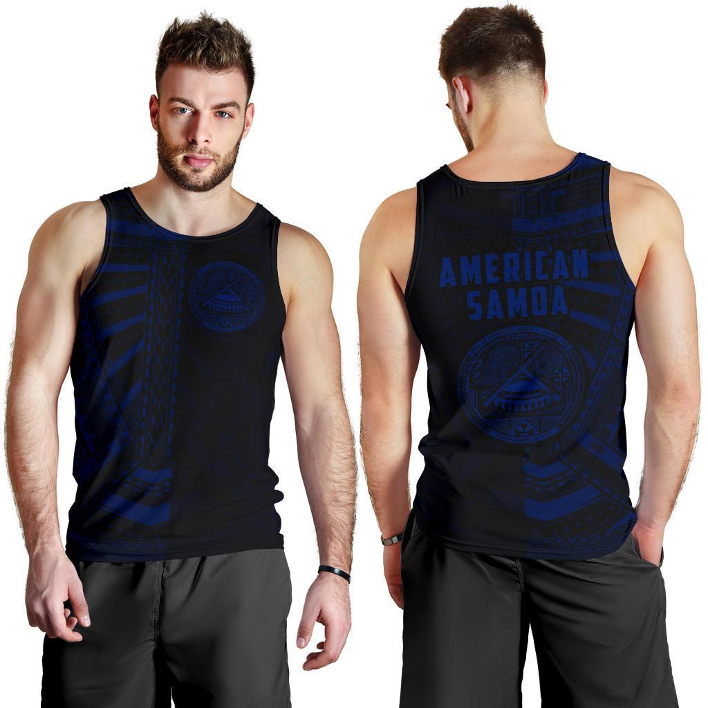 American Samoa Men'S Tank Top - Half Style (Blue) - Polynesian Pride