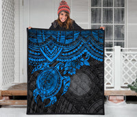 Northern Mariana Islands Polynesian Premium Quilt - Northern Mariana Islands Seal & Blue Turtle Hibiscus - Polynesian Pride