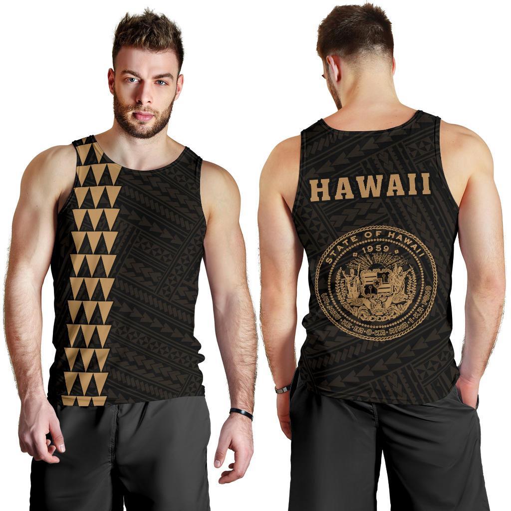 Hawaii Kakau Polynesian Coat Of Arms Men's Tank Top - Gold Gold - Polynesian Pride