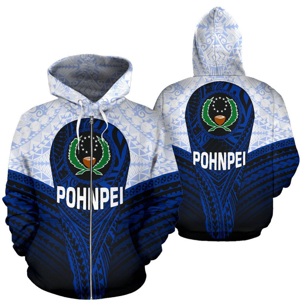 Pohnpei Polynesian Zip up Hoodie Pohnpei Flag Polynesian Tattoo Unisex White - Polynesian Pride