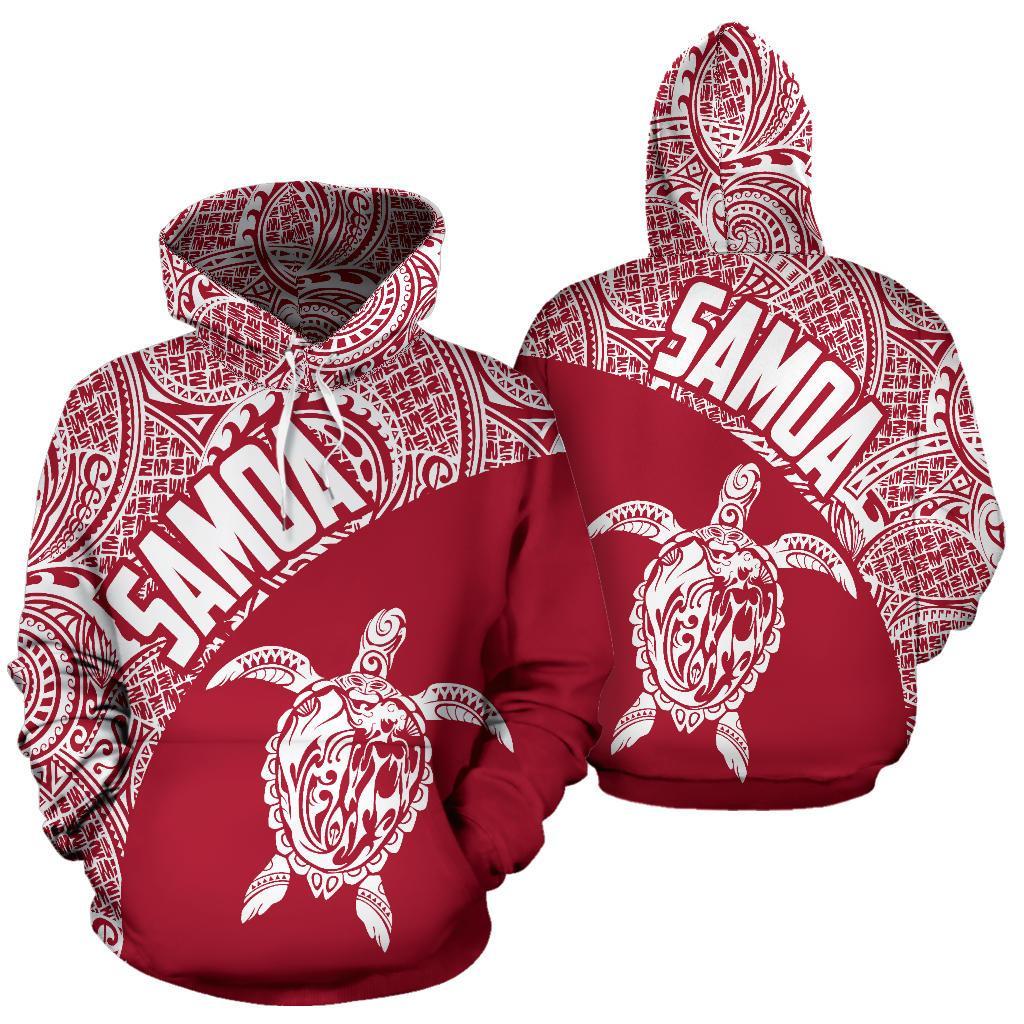 Samoa Hoodie Samoa Turtle Mermaid Polynesian Tattoo Red Unisex Black - Polynesian Pride