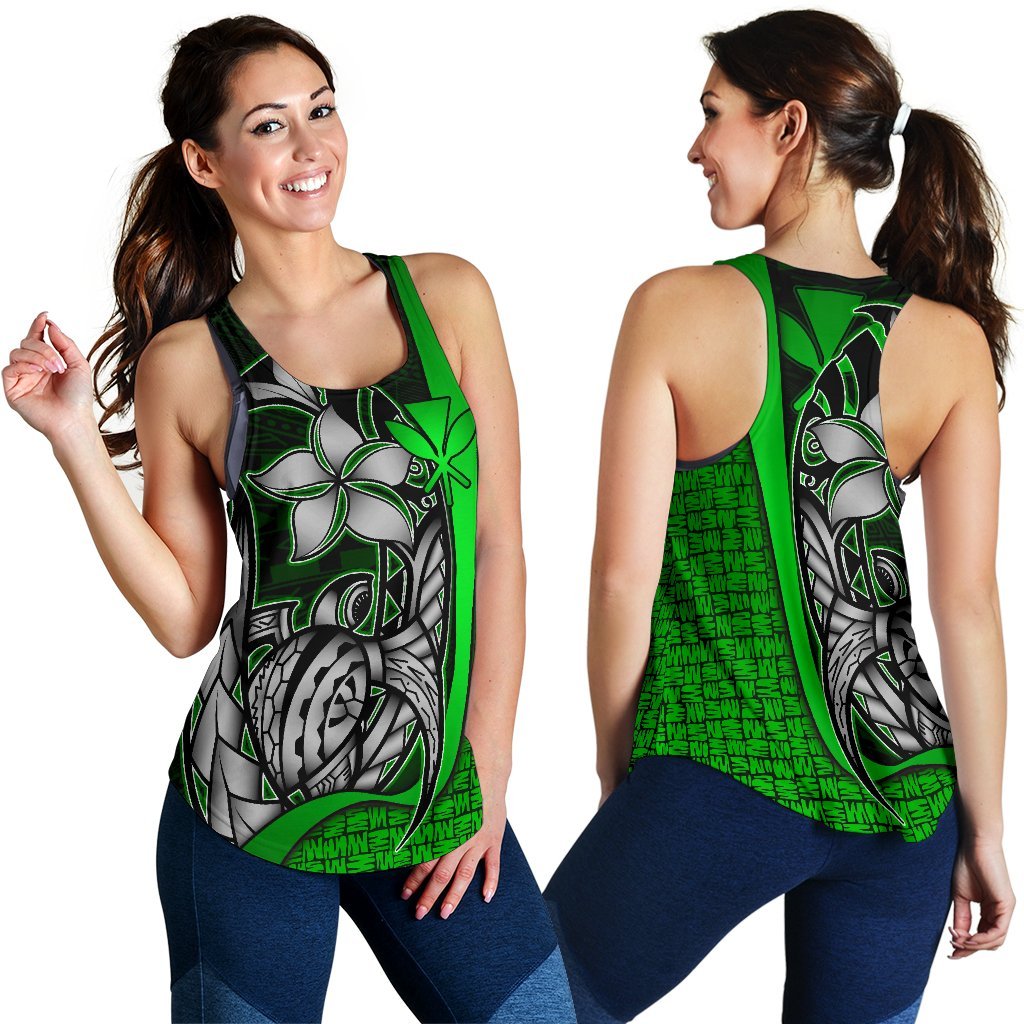 Polynesian Hawaii Women Racerback Tank Green - Turtle with Hook GREEN - Polynesian Pride