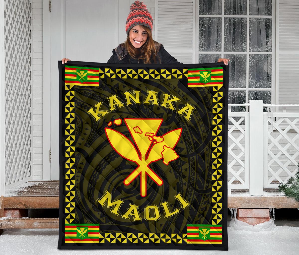 Kanaka Maoli Flag Polynesian Premium Quilt Yellow - Love Style - Polynesian Pride