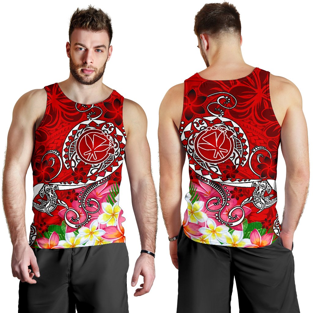 Hawaii Men's Tank Top - Turtle Plumeria Polynesian Tattoo Red Color - Polynesian Pride