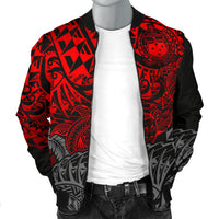 Samoa Polynesian Bomber Jacket (Men) - Red Turtle Flowing - Polynesian Pride