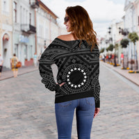 Cook Island Women's Off Shoulder Sweater - Seal With Polynesian Tattoo Style ( Black) - Polynesian Pride