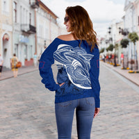 Guam Women'S Off Shoulder Sweater Shark Coat Of Arms - Polynesian Pride