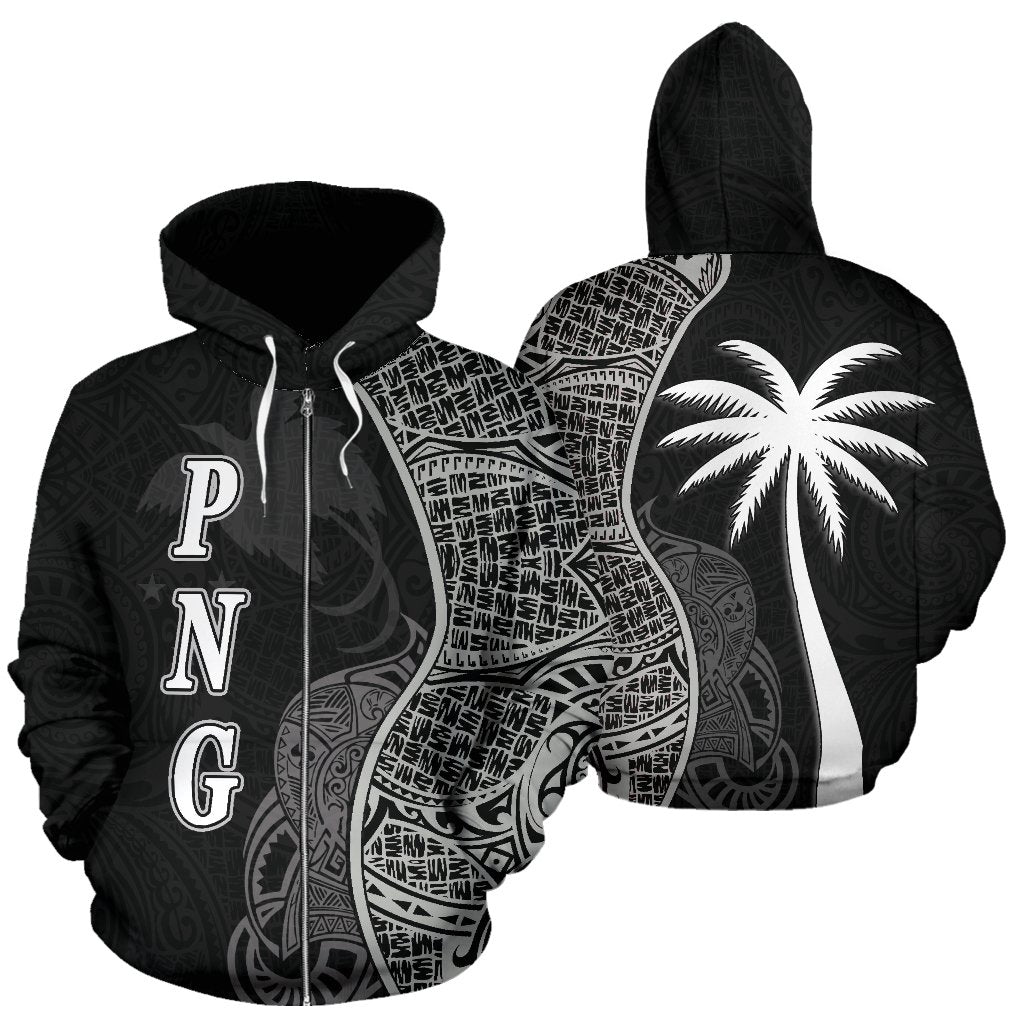 Papua New Guinea Polynesian Zip up Hoodie Coconut Tree Black Unisex Black - Polynesian Pride