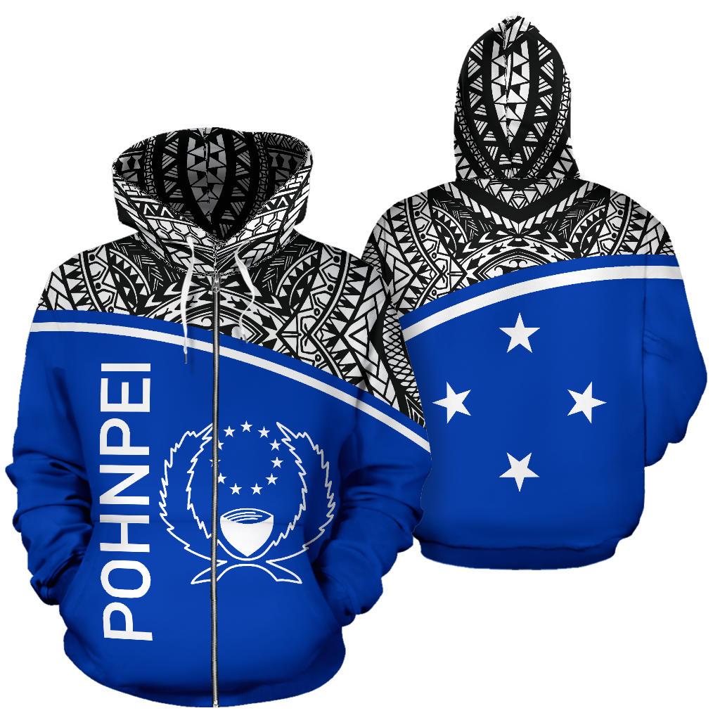 Pohnpei All Over Zip up Hoodie Micronesia Curve Blue Style Unisex Blue - Polynesian Pride