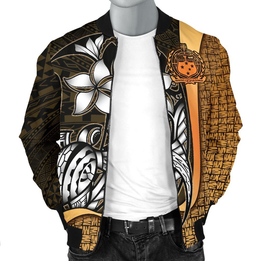 Samoa Polynesian Men's Bomber Jackets Gold - Turtle With Hook - Polynesian Pride