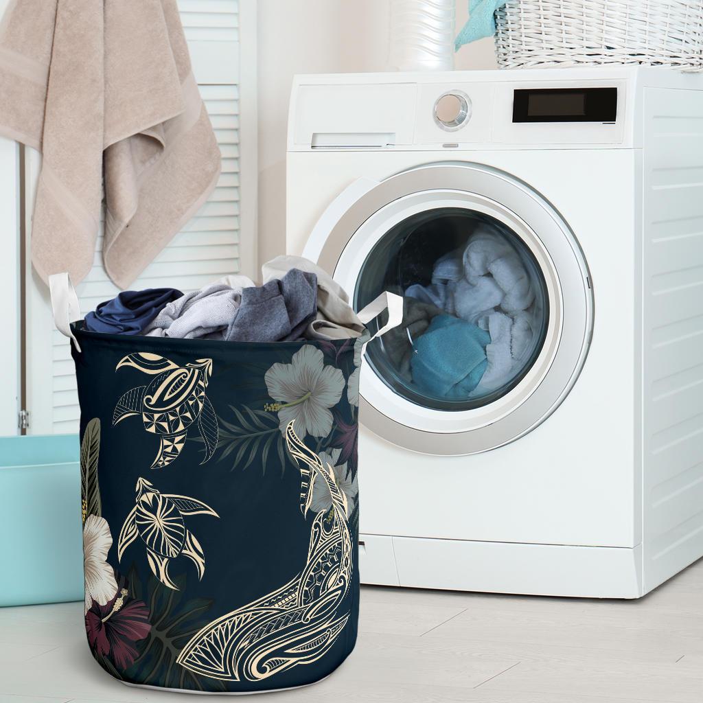 Hawaii Tropical Hibiscus Turtle Shark Aumakua Laundry Basket Lucas Style Blue AH - Polynesian Pride