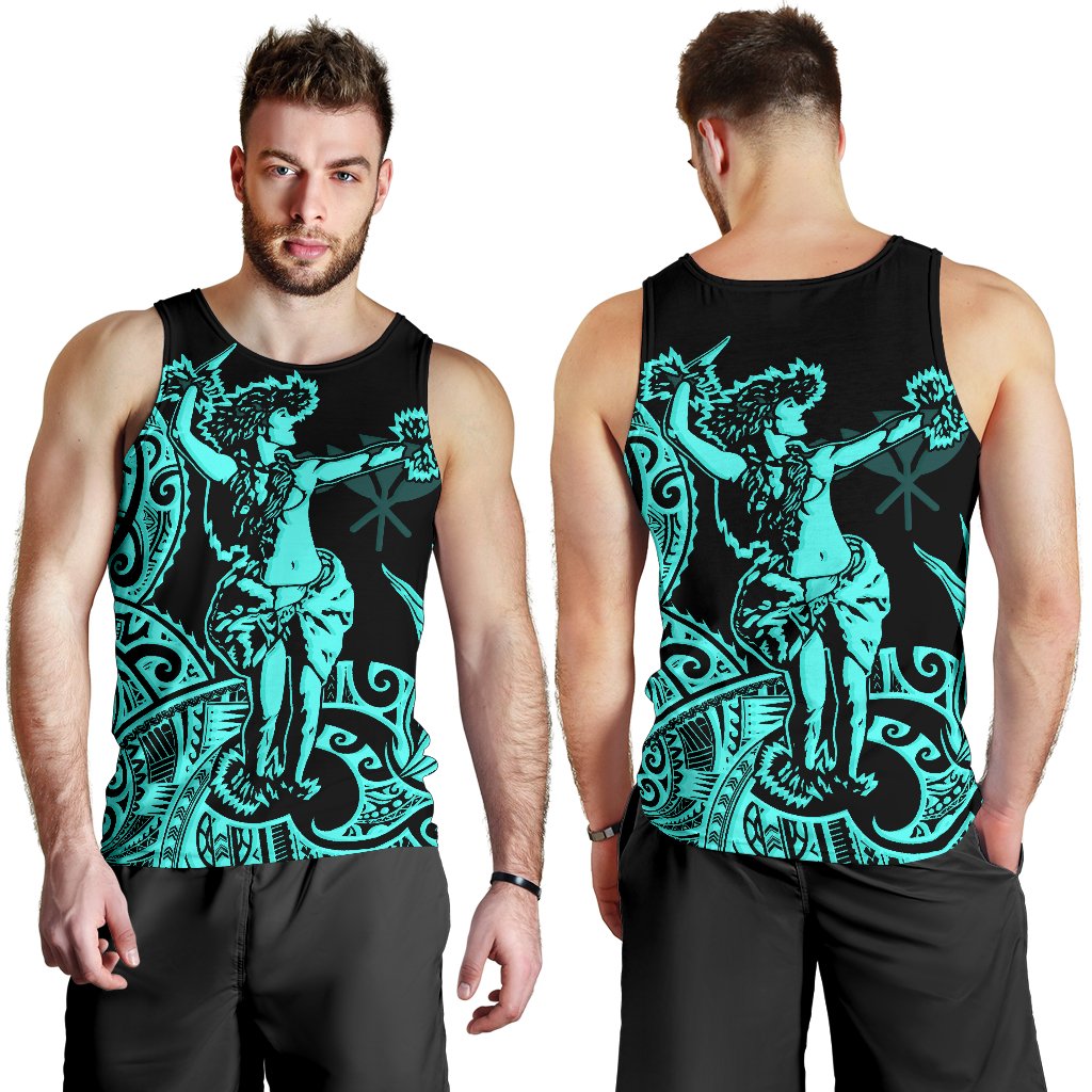 Polynesian Hawaii Men's Tank Top - Hula Girl Neon Blue Blue - Polynesian Pride