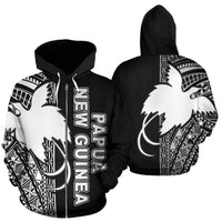 Papua New Guinea Polynesian All Over Zip up Hoodie White Line Unisex Black - White - Polynesian Pride