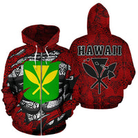 Polynesian Kanaka Maoli Hawaii Zip Hoodie Red Unisex Red - Polynesian Pride
