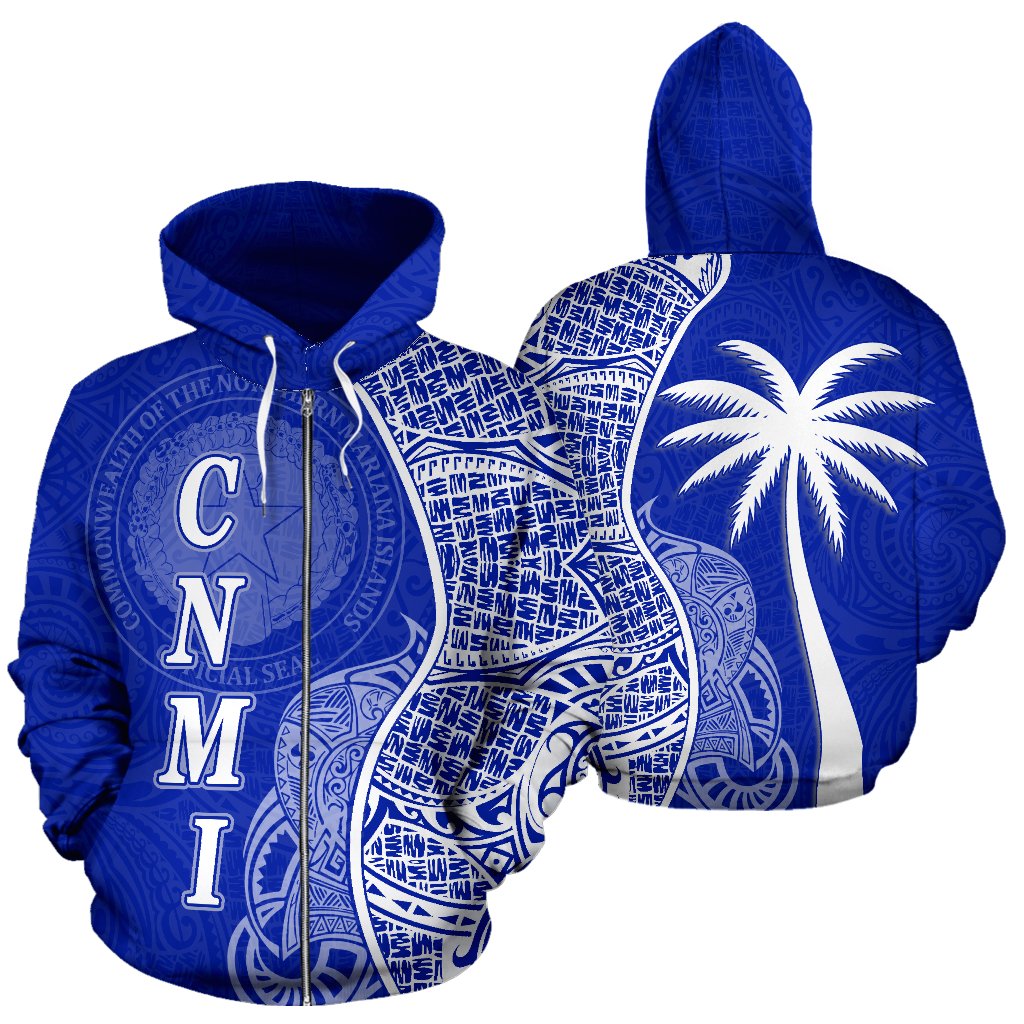 Northern Mariana Islands Polynesian Zip up Hoodie Coconut Tree Blue Unisex Blue - Polynesian Pride
