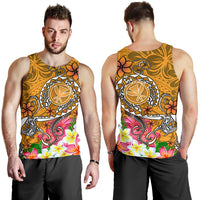 Hawaii Men's Tank Top - Turtle Plumeria Polynesian Tattoo Gold Color - Polynesian Pride
