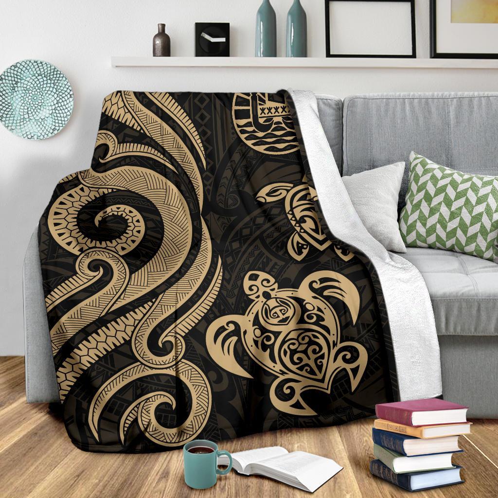 Tahiti Polynesian Premium Blanket - Gold Tentacle Turtle - Polynesian Pride