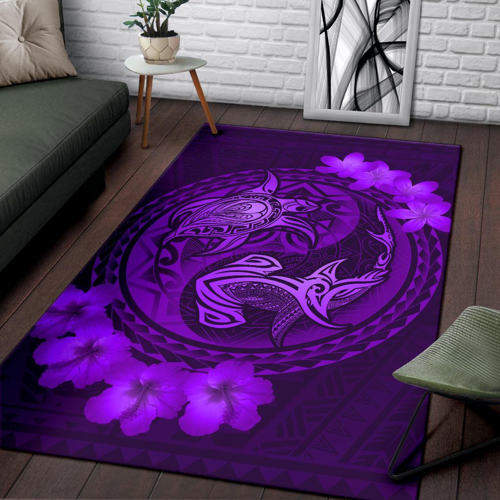 Hawaii Yin Yang Turtle Shark Hibiscus Plumeria Rug - Purple - Polynesian Pride