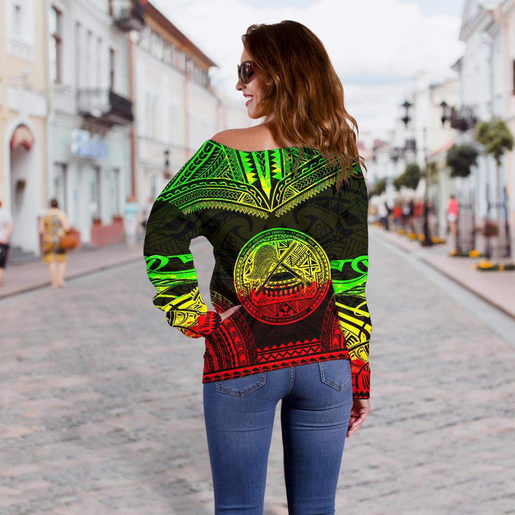 American Samoa Polynesian Chief Custom Personalised Women's Off Shoulder Sweater - Reggae Version - Polynesian Pride