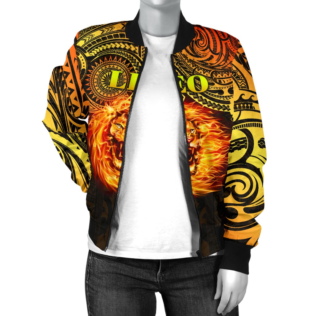 Sun In Leo Zodiac Women Bomber Jacket Polynesian Tattoo Unique Vibes - Polynesian Pride