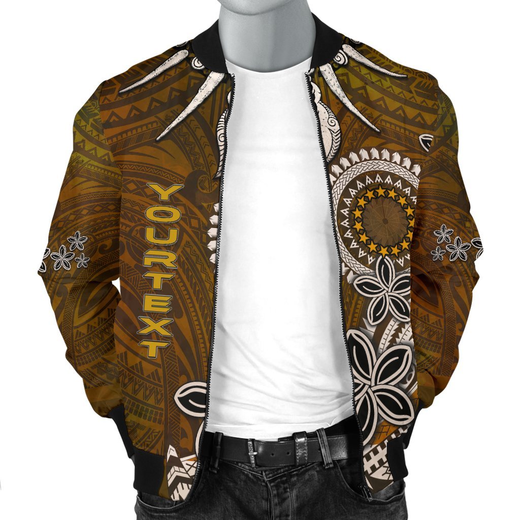 Cook Islands Custom Personalised Men's Bomber Jacket - Polynesian Boar Tusk - Polynesian Pride