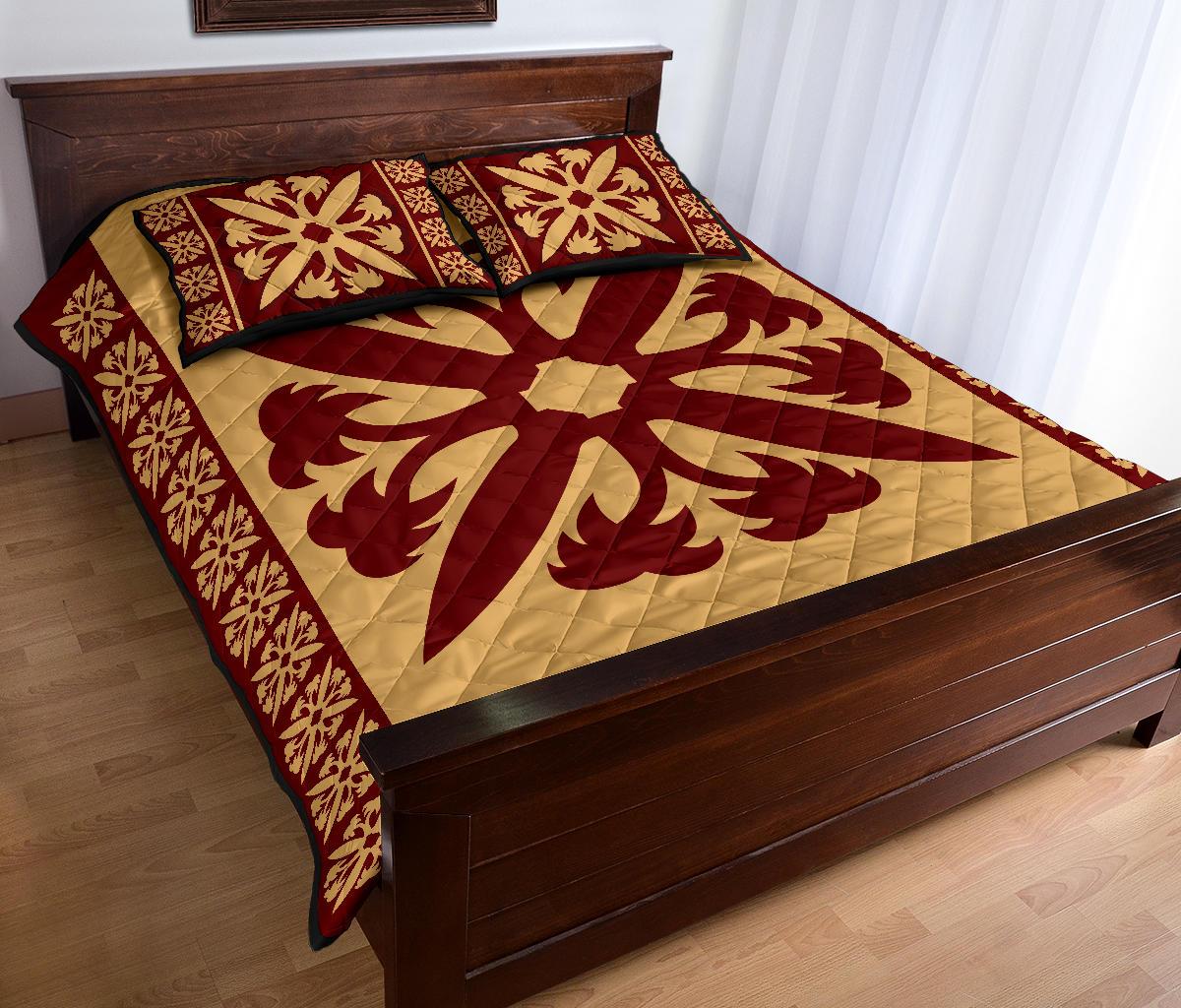 Hawaiian Quilt Pattern Coconut Heart Quilt Bed Set - Polynesian Pride