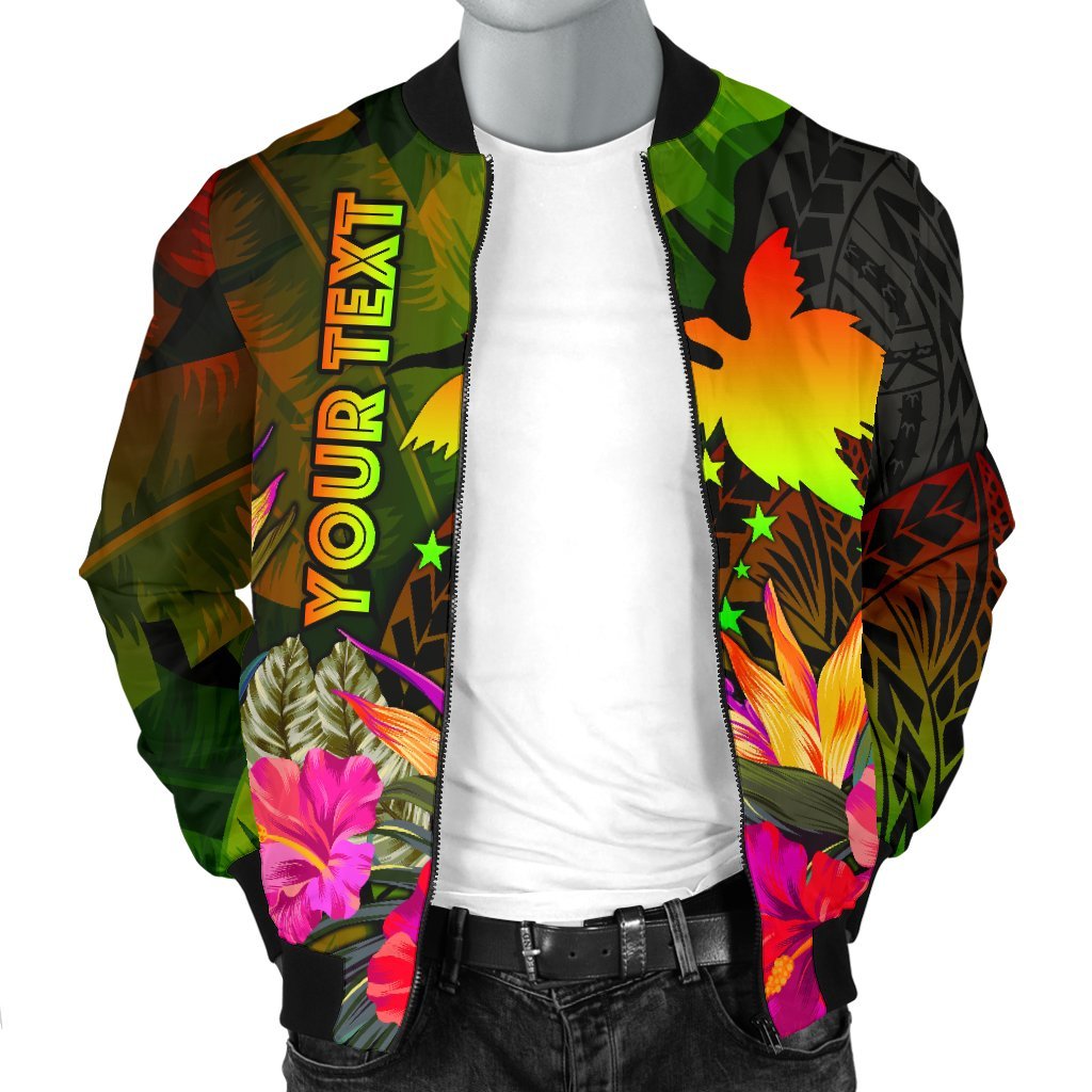 Papua New Guinea Polynesian Personalised Men's Bomber Jacket - Hibiscus and Banana Leaves - Polynesian Pride