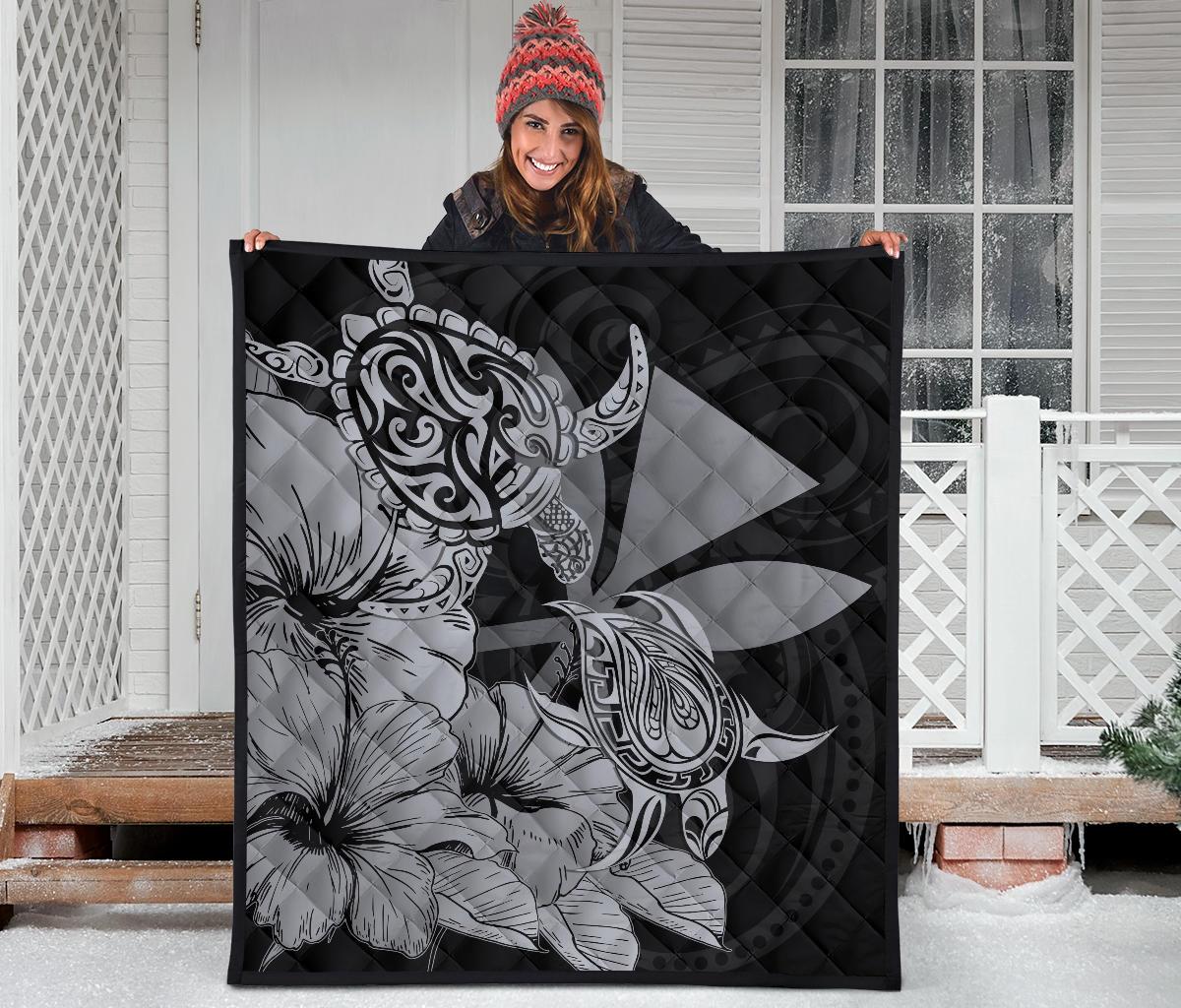 Hawaii Turtle Premium Quilt Polynesian Hibiscus Art Ver 2.0 Gray AH - Polynesian Pride