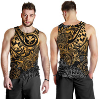 Polynesian Hawaii (Kanaka Maoli) Men's Tank Top - Gold Turtle Hibiscus Flowing - Polynesian Pride
