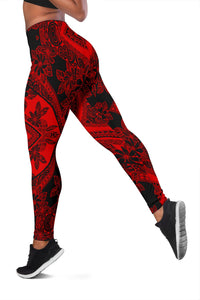 Polynesian Plumeria Mix Red Black Hawaii Women's Leggings AH - Polynesian Pride