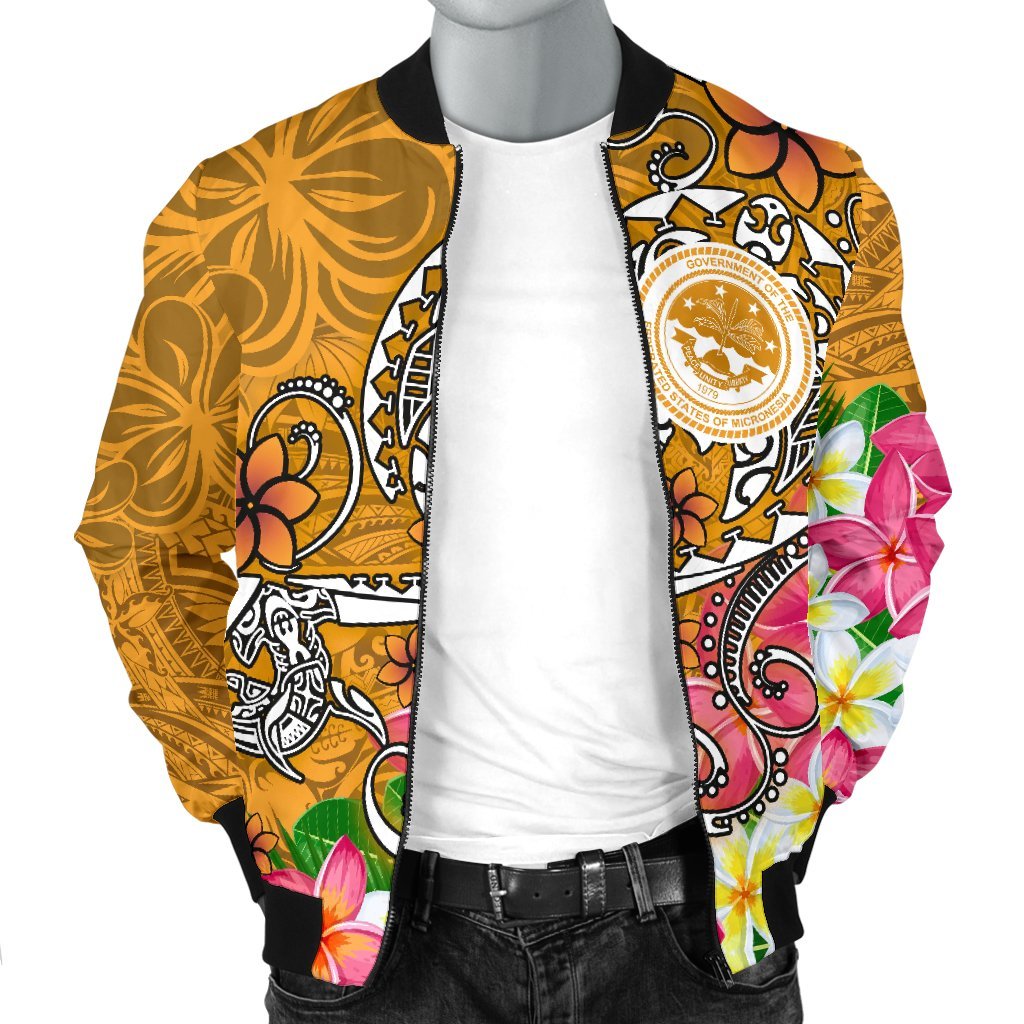 FSM Men's Bomber Jacket - Turtle Plumeria (Gold) - Polynesian Pride