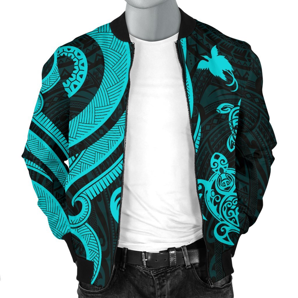 Papua New Guinea Men's Bomber Jacket - Turquoise Tentacle Turtle - Polynesian Pride