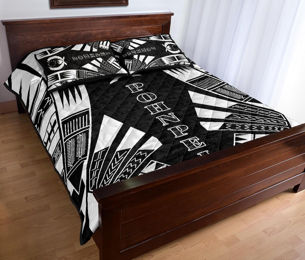 Pohnpei Quilt Bed Set - Phonpei Flag Polynesian White Tattoo Style - Polynesian Pride