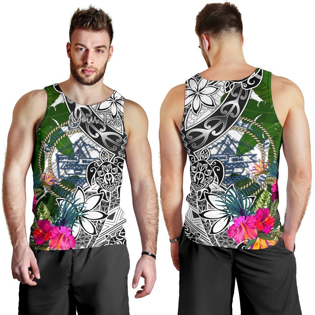 Palau Custom Personalised Men's Tank Top White - Turtle Plumeria Banana Leaf Crest - Polynesian Pride