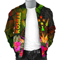 Kosrae Polynesian Men's Bomber Jacket - Hibiscus and Banana Leaves - Polynesian Pride
