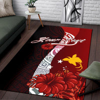 Papua New Guinea Polynesian Custom personalised Area Rug - Coat Of Arm With Hibiscus - Polynesian Pride