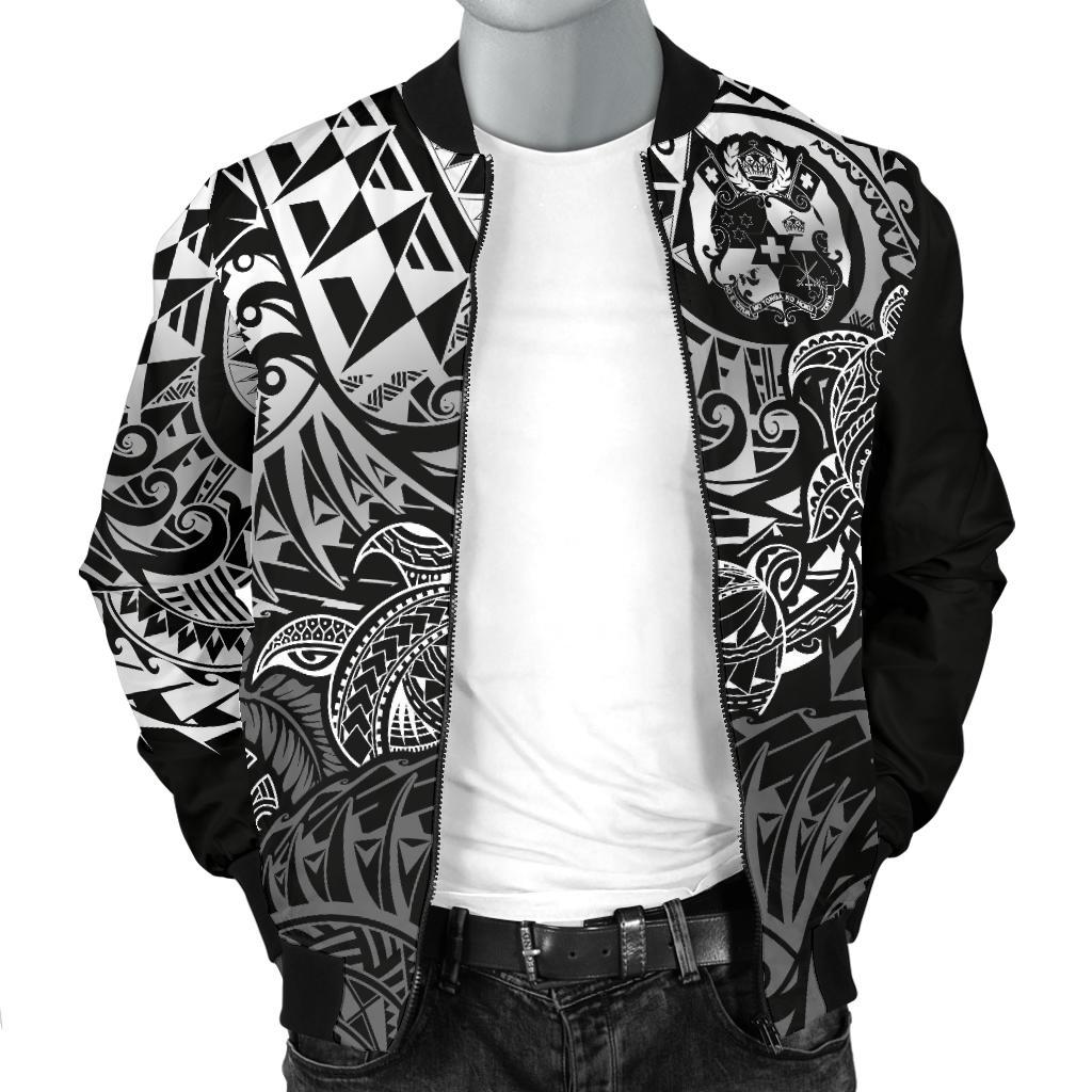 Tonga Polynesian Bomber Jacket (Men) - White Turtle Flowing - Polynesian Pride