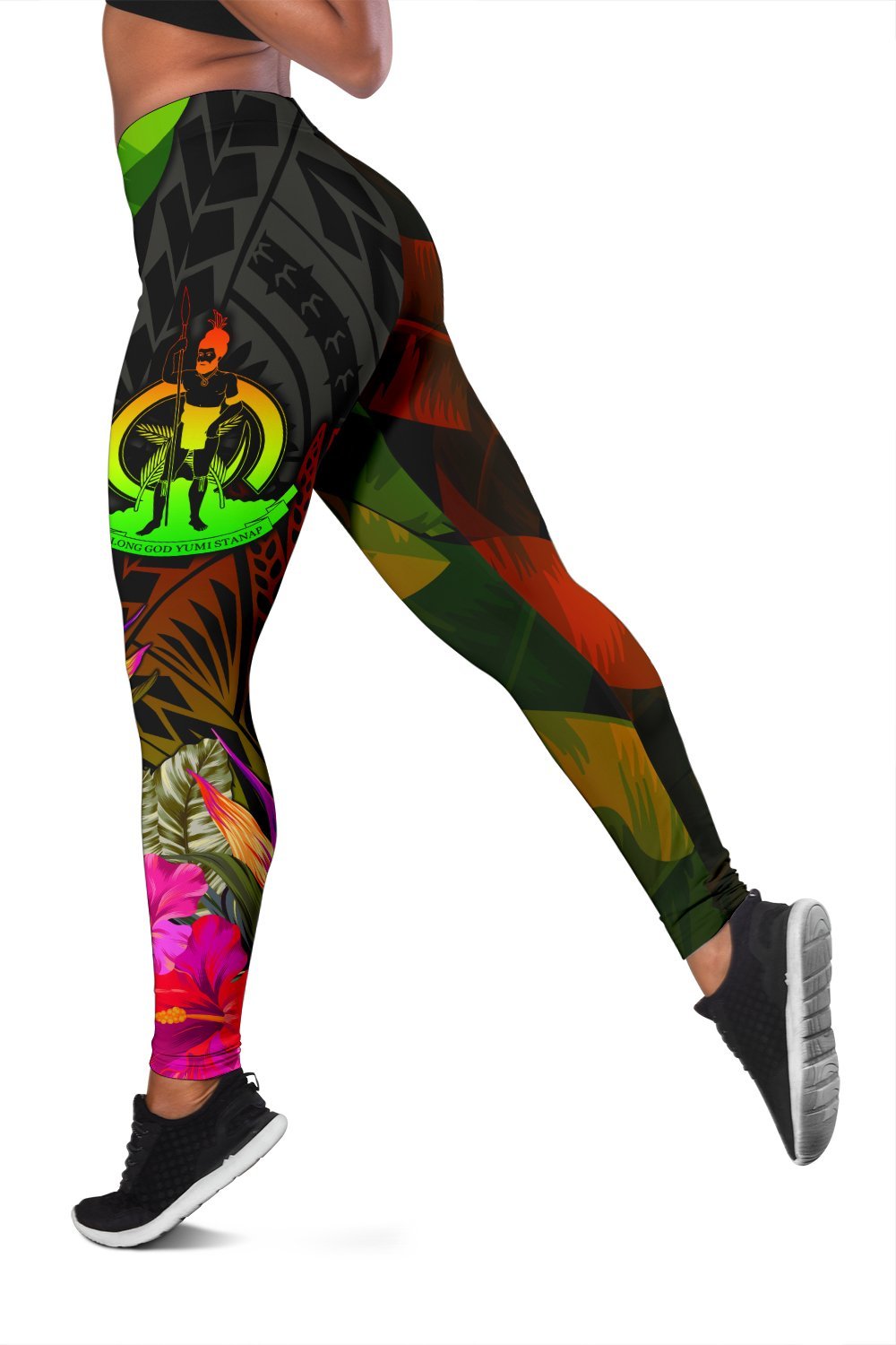 Vanuatu Polynesian Personalised Women's Leggings - Hibiscus and Banana Leaves - Polynesian Pride