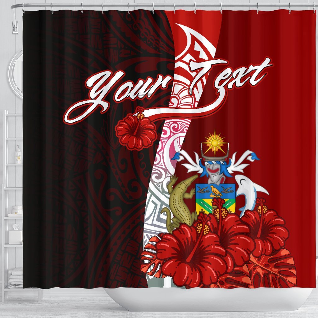 Solomon Islands Polynesian Custom Personalised Shower Curtain - Coat Of Arm With Hibiscus - Polynesian Pride