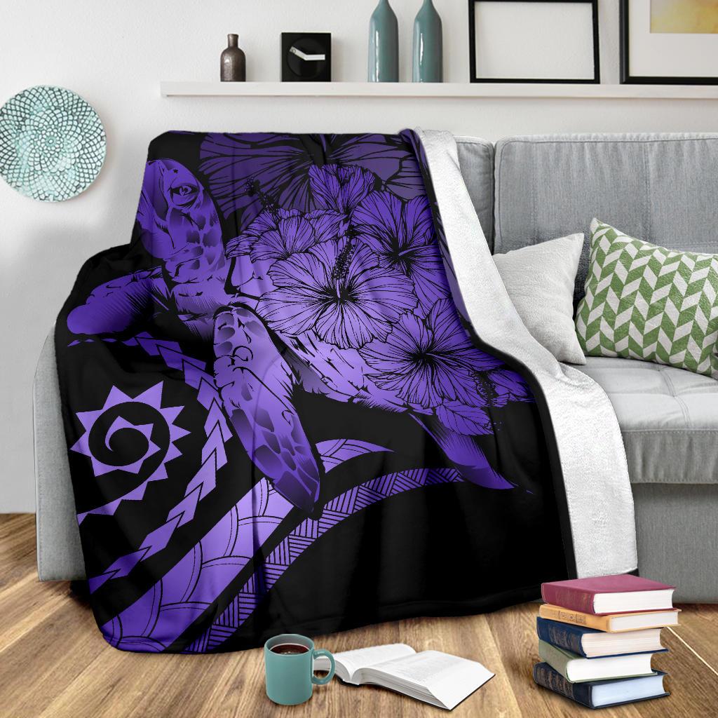Hawaii Turtle Hibiscus Polynesian Vintage Premium Blanket - Purple - Polynesian Pride