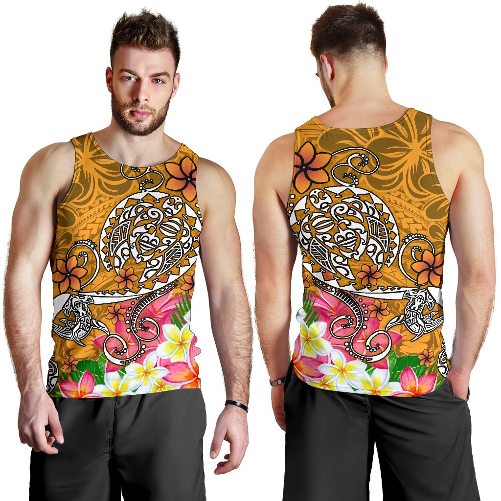 Polynesian Men's Tank Top - Turtle Plumeria Gold Color - Polynesian Pride
