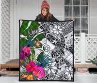 Yap Premium Quilt White - Turtle Plumeria Banana Leaf - Polynesian Pride