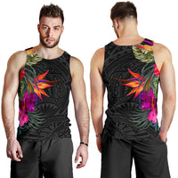 Polynesian Men's Tank Top - Hibiscus Pattern Black - Polynesian Pride