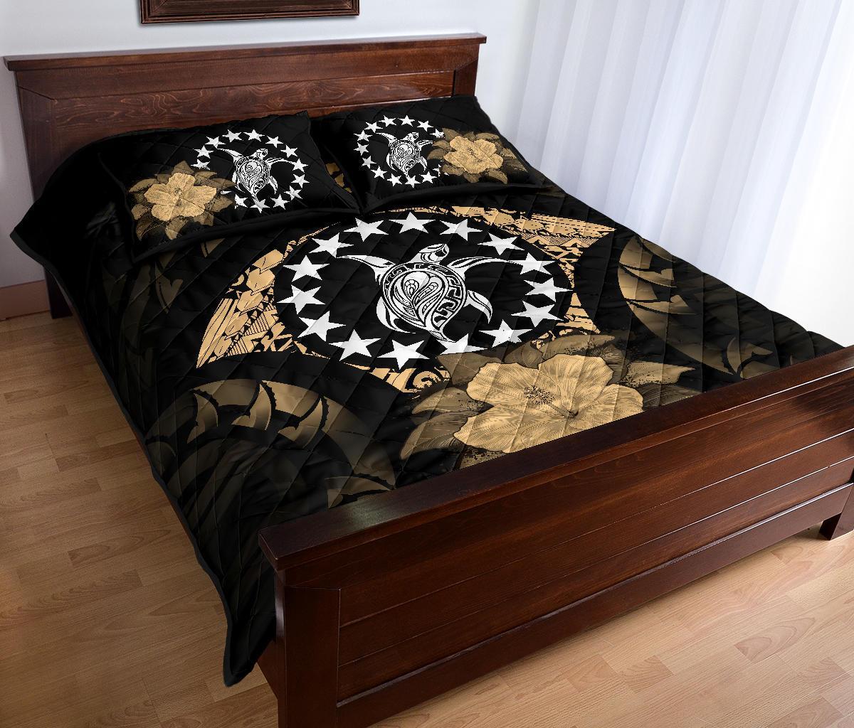 Cook Islands Polynesian Quilt Bed Set Hibiscus Gold - Polynesian Pride