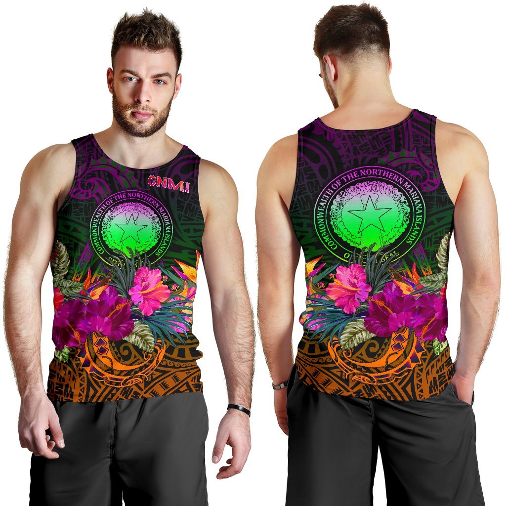 Northern Mariana Islands Polynesian Men's Tank Top - Summer Hibiscus - Polynesian Pride