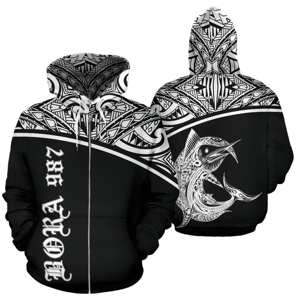 Bora 987 Fish All Over Zip up Hoodie Polynesian Black Curve Style Unisex Black - Polynesian Pride