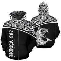 Bora 987 Fish All Over Zip up Hoodie Polynesian Black Curve Style Unisex Black - Polynesian Pride